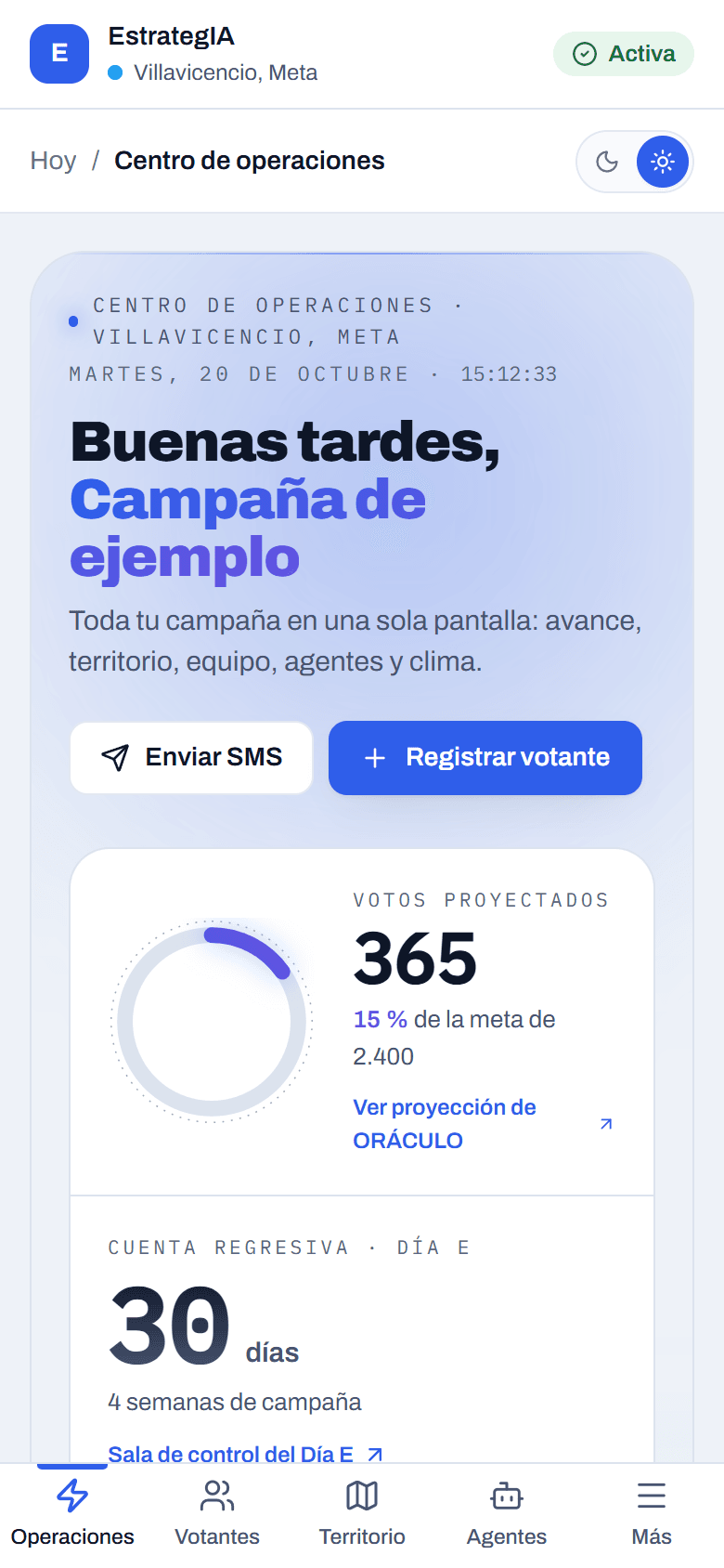 La misma pantalla en el teléfono.