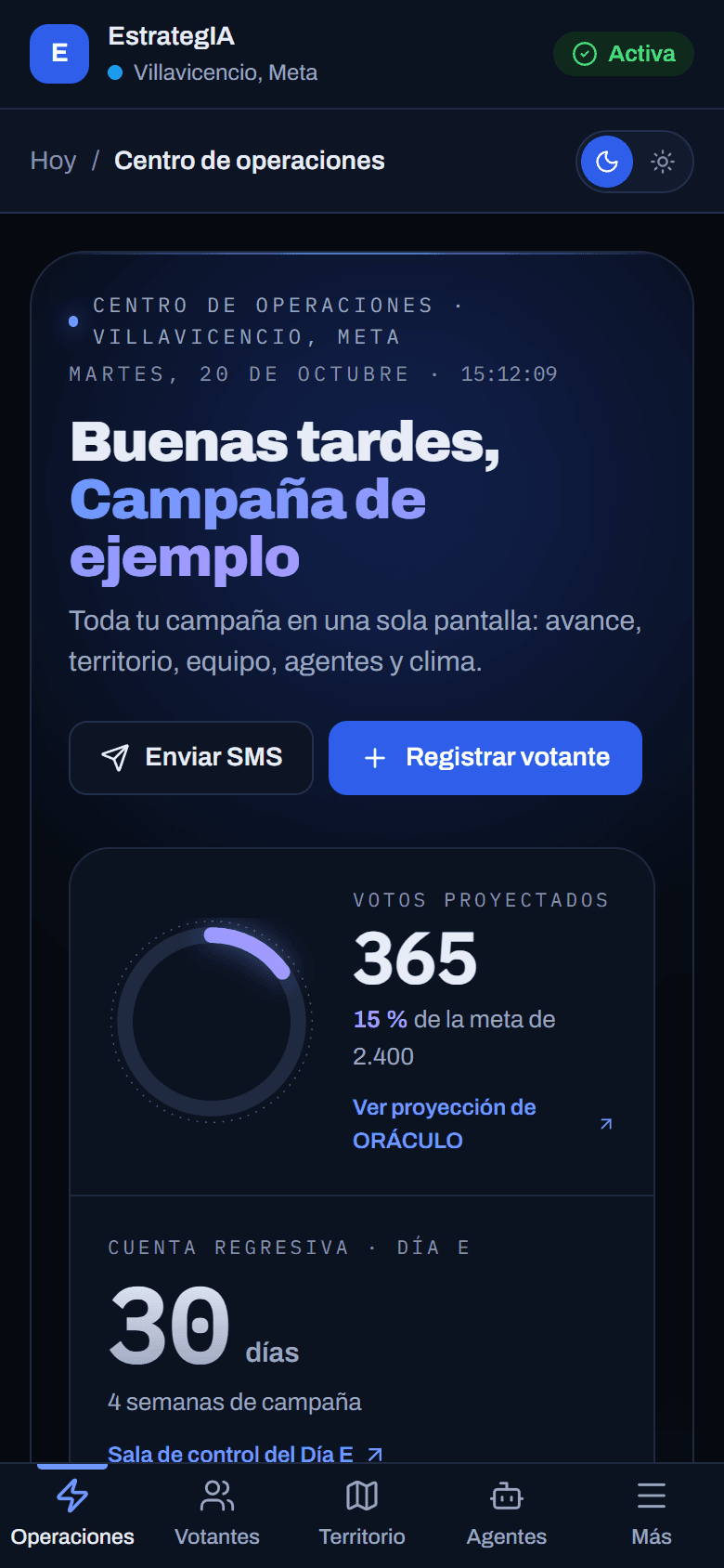 La misma pantalla en el teléfono.